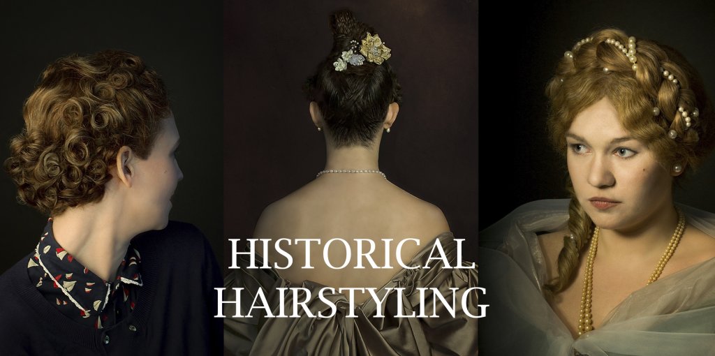 "Collage featuring three models with historical hairstyles by Anett Alexandra Bulano."