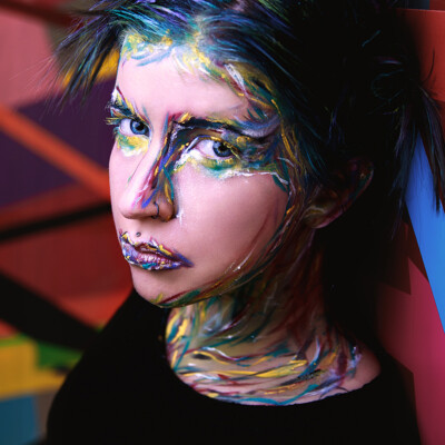 Immerse yourself in a world of vibrant creativity as Mermaid Melancholia becomes a living canvas of bold and colourful expression. Make-up by Anett Alexandra Bulano. 🎨✨ #ExperimentalArtistry #LivingCanvas #BoldBeauty Bold and colourful experimental make-up creates a vibrant and artistic aesthetic in this portrait of the model Mermaid Melancholia.